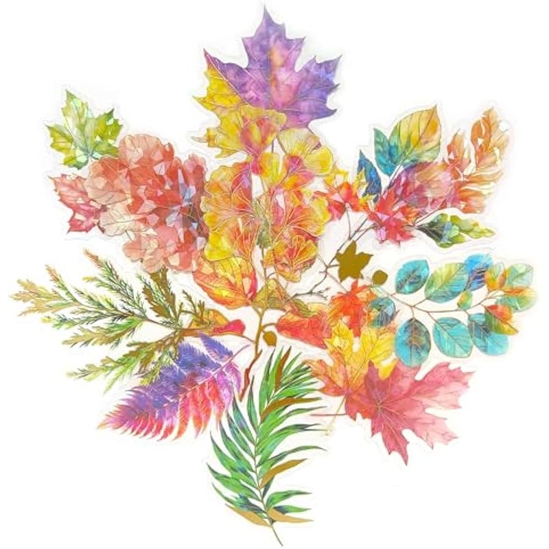Sparkly Plant Leaf Stickers - 30 Pcs Clear PET Glitter Holographic Botanical Leaves Stickers for Scrapbook, Journal, Junk Journal, Collage - Transparent for Resin, Craft & Scrapbook Supplies - Image 1
